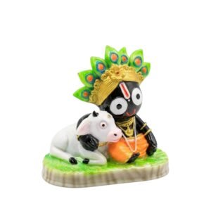 Cute Jagannathji Murti with Cow (4 Inch) | Premium Marble Finish Idol for Home Decor, Car Dashboard & Pooja | Lord Jagannath Statue for Gift, Festive Decor & Spiritual Use