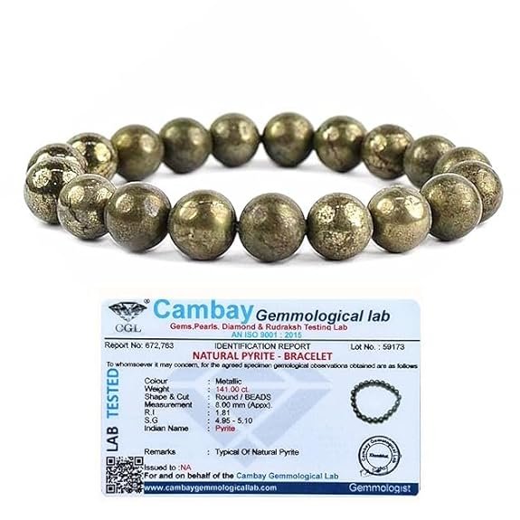 Natural Pyrite Bracelet | 8mm Metallic Gemstone Stretchable Wristband for Men & Women | Crystal Jewellery