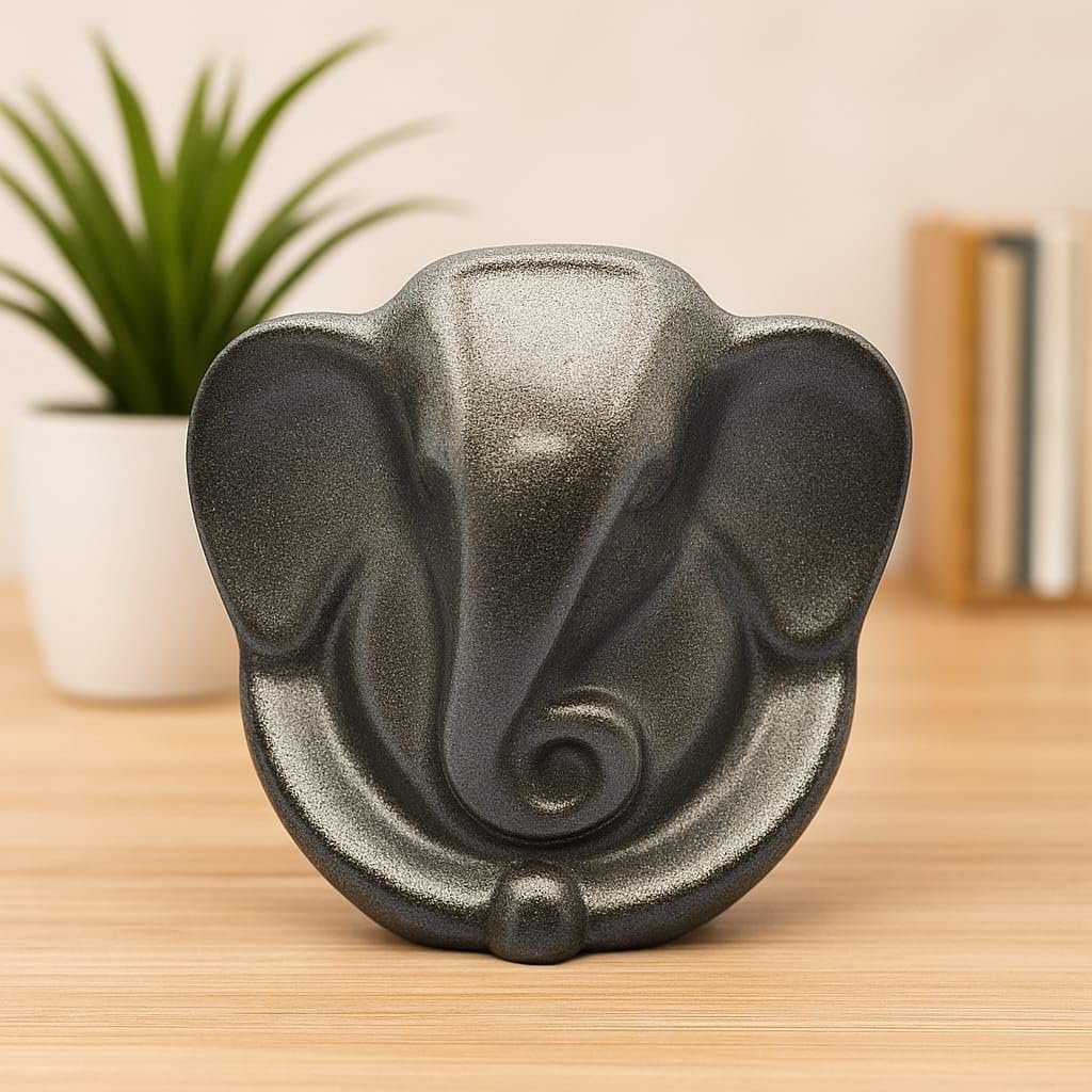 Natural Pyrite Ganesha Idol, Handcrafted Wealth & Vastu Talisman, Compact Decor for Home Office Car, Metallic Finish, Grey, 8 CM