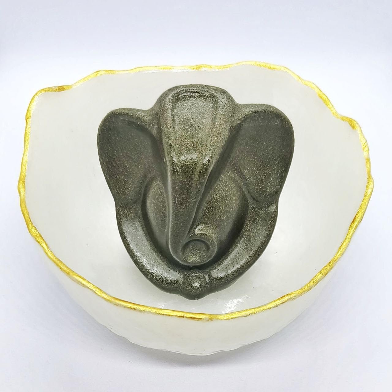 Pyrite Ganesha Idol with Selenite Charging Bowl | 13 cm Natural Money Magnet Bowl Showpiece for Vastu, Wealth & Home Decor | Living Room, Office & Mandir Decoration