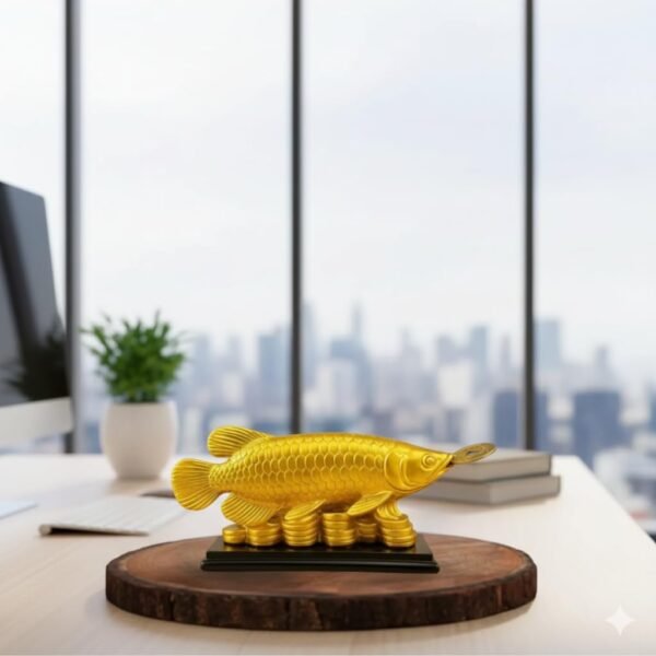 Feng Shui Golden Arowana Fish Statue with Coin in Mouth | Wealth & Prosperity Symbol | 15 CM Vastu & Feng Shui Home Office Decor Showpiece | Positive Energy & Gifting Item