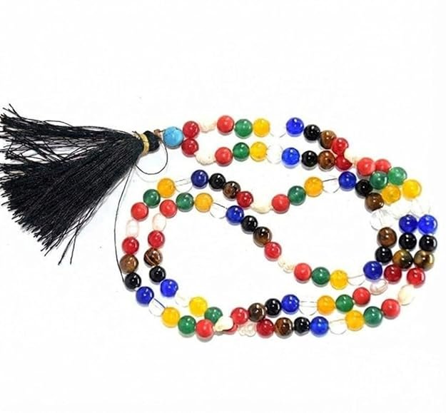 Lab Certified Navgrah Healing Crystal Mala for Men & Women | 9 Colour Chakra Stone Mala Necklace (27 Inch, 6mm Beads) | Unisex Meditation, Reiki & Spiritual Prayer Mala | Pack of 1
