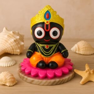Handcrafted Lord Jagannath Idol on Kamal Base | Premium Marble Dust Murti for Home Temple, Car Dashboard, Pooja & Spiritual Gifting | Decorative Showpiece | 10 CM