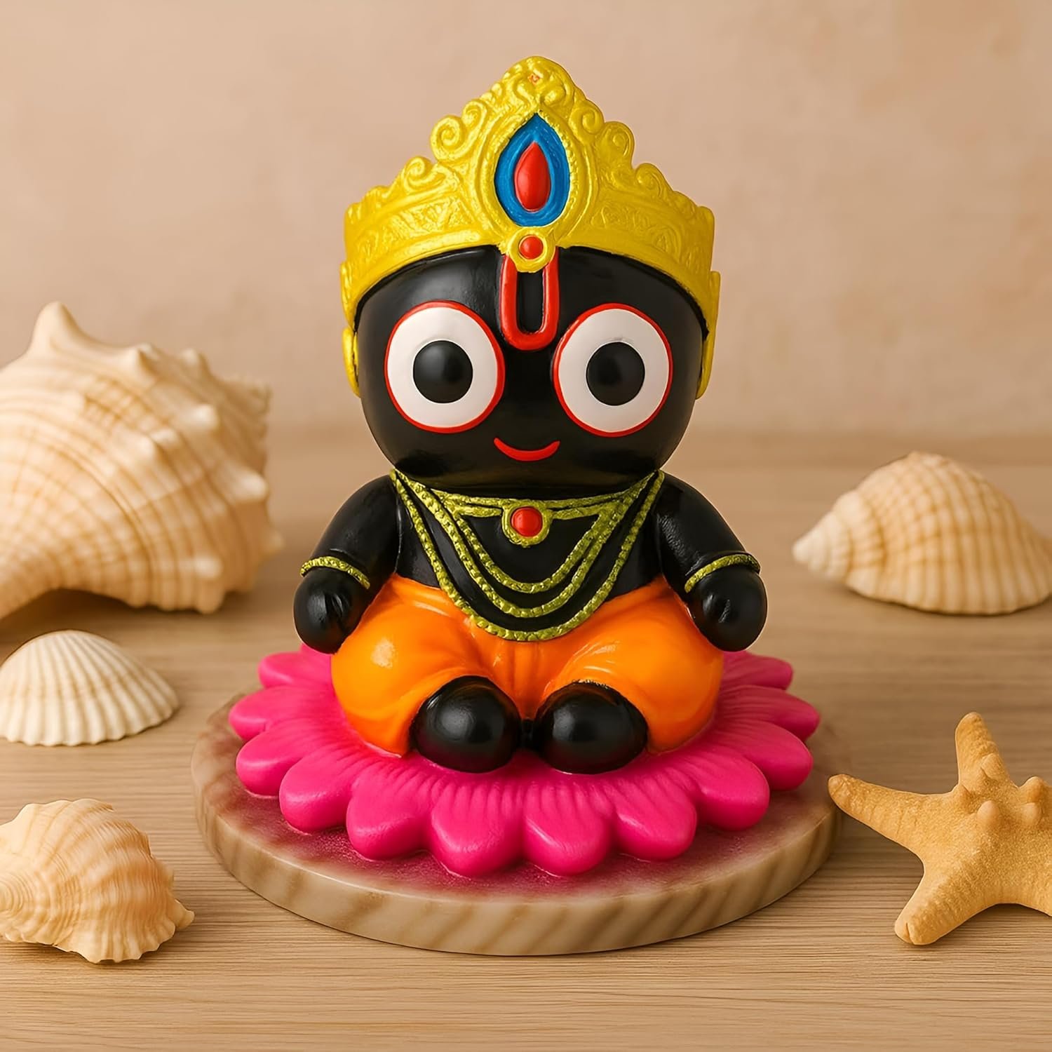 Handcrafted Lord Jagannath Idol on Kamal Base | Premium Marble Dust Murti for Home Temple, Car Dashboard, Pooja & Spiritual Gifting | Decorative Showpiece | 10 CM