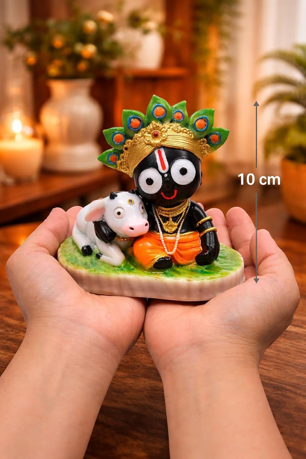 Cute Jagannathji Murti with Cow (4 Inch) | Premium Marble Finish Idol for Home Decor, Car Dashboard & Pooja | Lord Jagannath Statue for Gift, Festive Decor & Spiritual Use