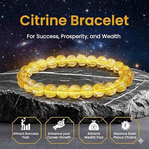 Natural Citrine Crystal Bracelet 8mm | Stretchable Healing Wristband for Men & Women | Wealth, Success & Prosperity Gemstone Jewellery