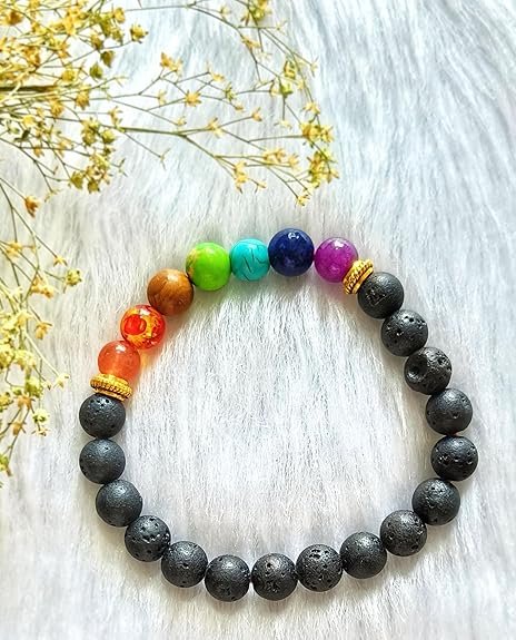 7 Chakra Lava Stone Bracelet | Adjustable Gemstone Wristband for Men & Women | Meditation & Spiritual Jewellery