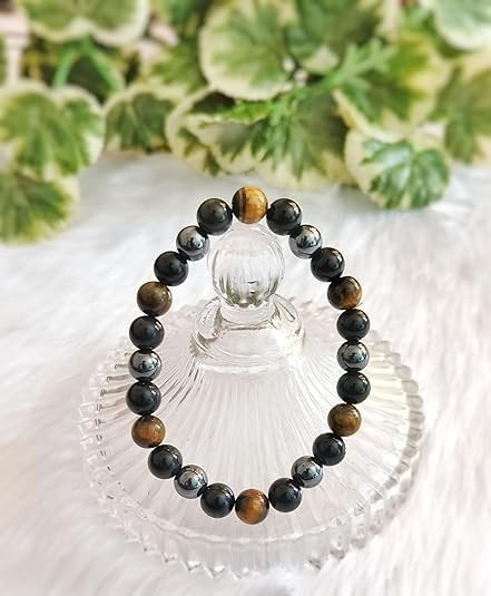 TSS The Certified Triple Protection Bracelet for Men & Women | Tiger Eye, Black Obsidian & Hematite stones | Confidence, Grounding & Aura Protection | 8mm Beads Stretchable Unisex Spiritual Wristband pack of 1