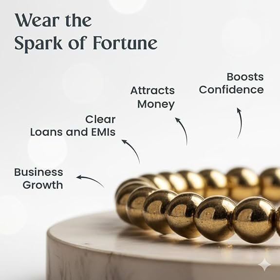 Original Certified Golden Pyrite Bracelet | Natural Pyrite Crystal Healing Bracelet for Wealth, Success & Protection | Reiki Energized Gemstones | Stretchable 8mm Beads (Pack of 1, Unisex)