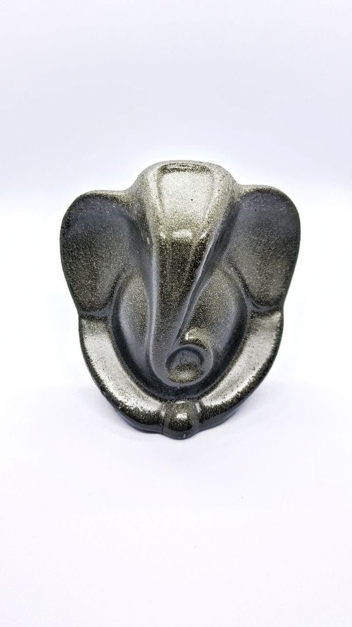 Natural Pyrite Ganesha Idol, Handcrafted Wealth & Vastu Talisman, Compact Decor for Home Office Car, Metallic Finish, Grey, 8 CM