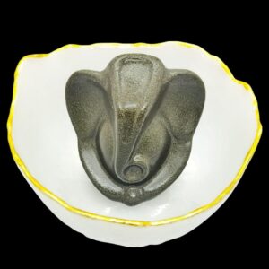 Pyrite Ganesha Idol with Selenite Charging Bowl | 13 cm Natural Money Magnet Bowl Showpiece for Vastu, Wealth & Home Decor | Living Room, Office & Mandir Decoration