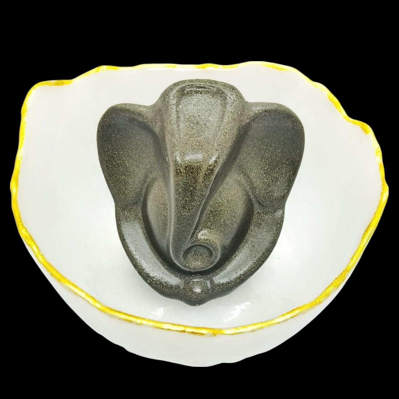 Pyrite Ganesha Idol with Selenite Charging Bowl | 13 cm Natural Money Magnet Bowl Showpiece for Vastu, Wealth & Home Decor | Living Room, Office & Mandir Decoration