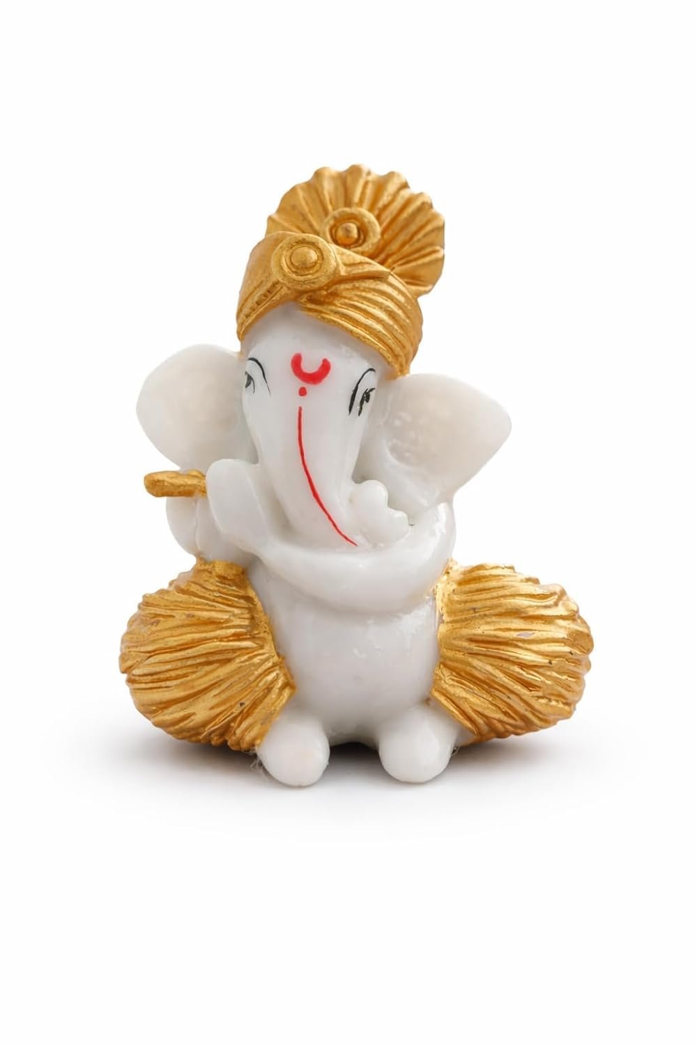 Traditional Hand Painted Lord Ganesha Idol in Marble Dust – Premium White & Gold Idol | Small Ganpati Murti for Car Dashboard, Desk, Pooja & Decor (White & Gold, 6 CM)