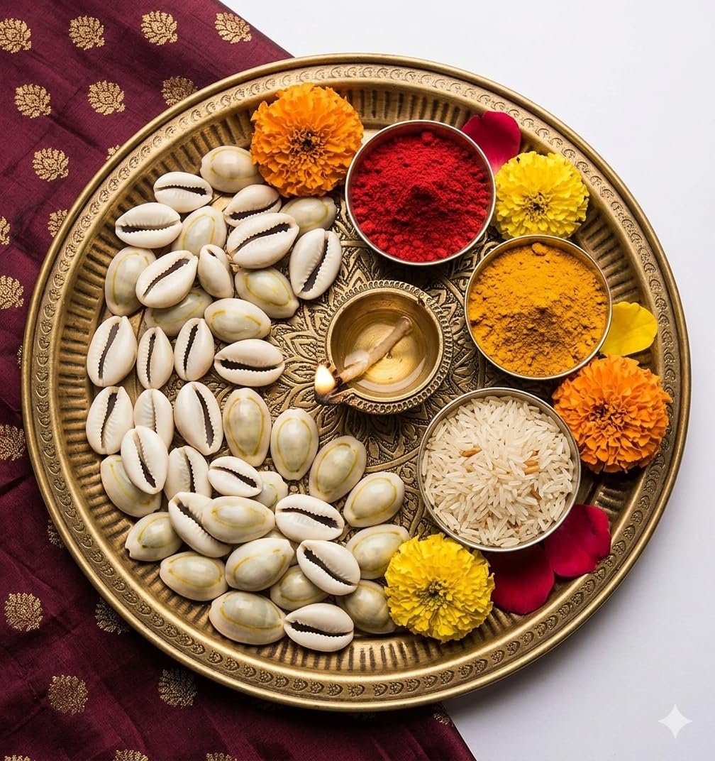 Natural Cowrie/Pooja Kauri (Kawdi/Kaudi/Kodi) Shells Pack of 21 for Laxmi Puja | Original Sacred Cowrie Shells for Wealth, Prosperity & Vastu | Pooja, Rituals, Crafts & Home Décor Use