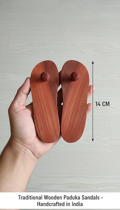 Wooden Khadau Charan Paduka (14 CM)| Traditional Handmade Wooden Sandals for Pooja, Mandir, Meditation & Spiritual Use | Sacred Religious Paduka for Home Temple Rituals
