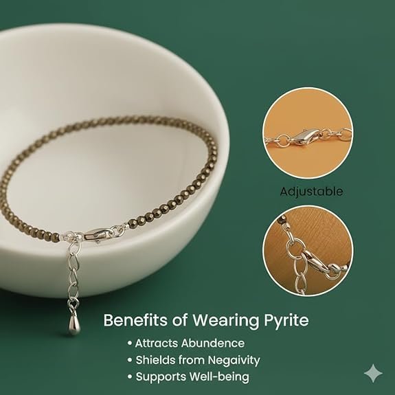 Raw Pyrite Anklet for Women | Natural Stone of Money, Protection & Positive Energy | Stylish Spiritual Jewellery Gift for Girlfriend, Wife, Sister & Teens, Pack of 1