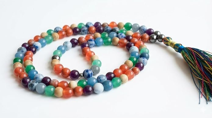 Lab Certified Navgrah Healing Crystal Mala for Men & Women | 9 Colour Chakra Stone Mala Necklace (27 Inch, 6mm Beads) | Unisex Meditation, Reiki & Spiritual Prayer Mala | Pack of 1