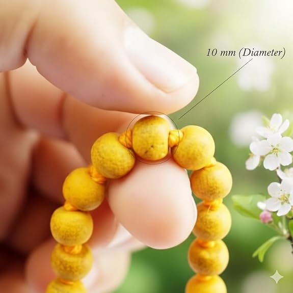 Unisex Adult Haldi Mala | Natural Turmeric Jap Mala (7mm Beads, 32 Inch Length, 108+1 Beads) | Spiritual, Prayer, Meditation & Puja | Pack of 1