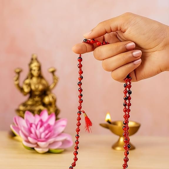 Certified Natural Chirmi Mala with Tassel | Original 108+1 Beads Red and Black Gunja for Meditation, Jap, Lakshmi pooja | Red & Black Chirmi Seed Mala