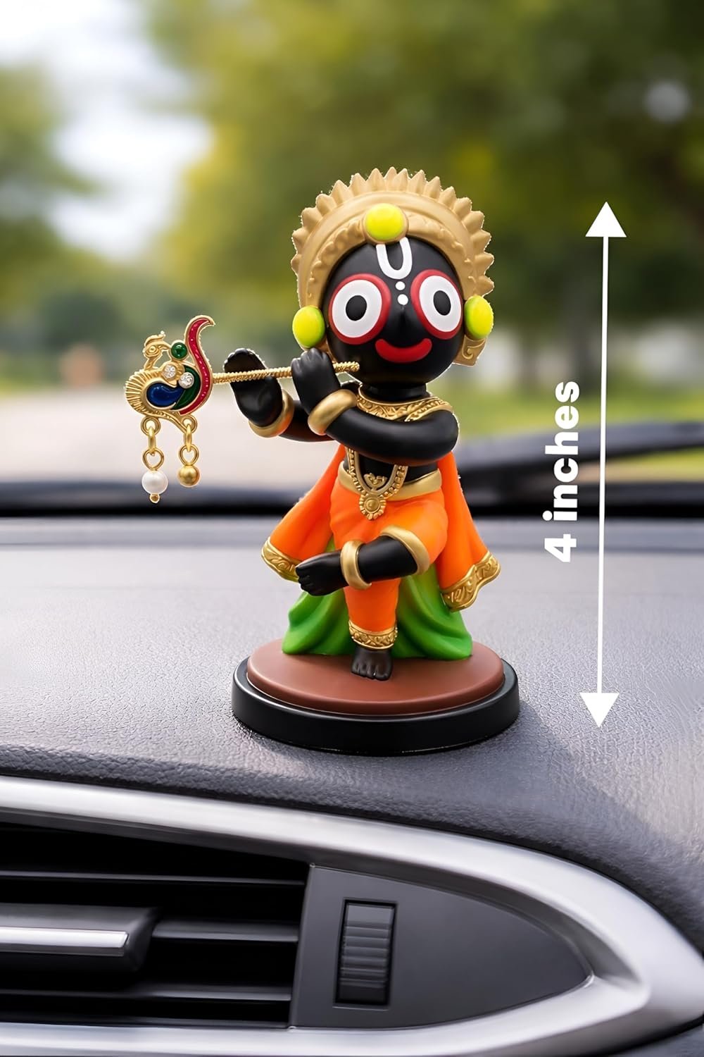 Handcrafted Lord Jagannath Idol with Flute (10 cm) | Premium Resin Murti for Home Temple, Car Dashboard, Pooja & Spiritual Gifting | Decorative Showpiece