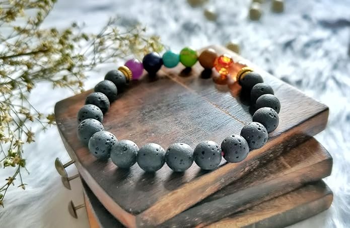 7 Chakra Lava Stone Bracelet | Adjustable Gemstone Wristband for Men & Women | Meditation & Spiritual Jewellery
