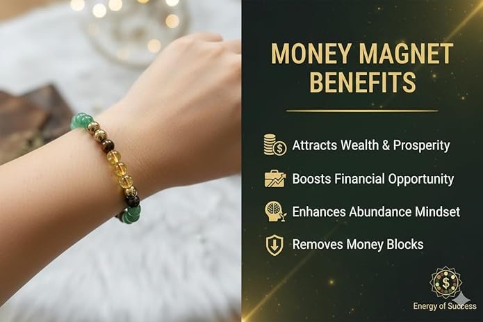 Natural Money Magnet Crystal Bracelet 8mm | Stretchable Gemstone Wristband for Men & Women | Wealth & Prosperity Jewellery