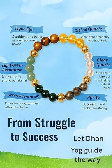Natural Dhanyog Crystal Bracelet 8mm | Stretchable Gemstone Wristband for Men & Women | Wealth & Prosperity Jewellery