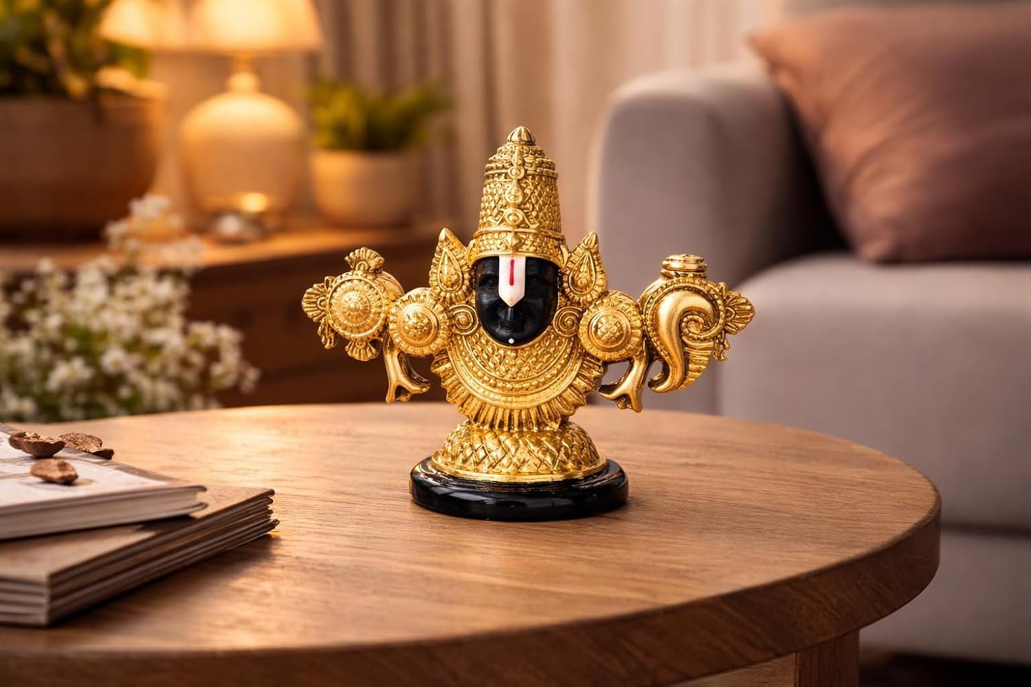 Lord Venkateswara Idol for Car Dashboard & Home Decor | Tirupati Balaji Murti | Brass Finish Hindu God Idol for Temple, Office Desk, Gift & Vastu (Premium Gold Plated Finish)