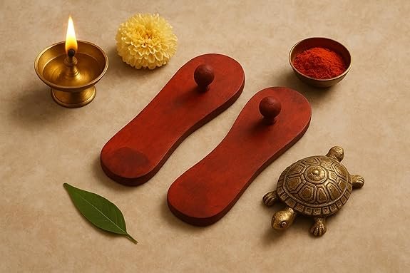 Wooden Khadau Charan Paduka (14 CM)| Traditional Handmade Wooden Sandals for Pooja, Mandir, Meditation & Spiritual Use | Sacred Religious Paduka for Home Temple Rituals