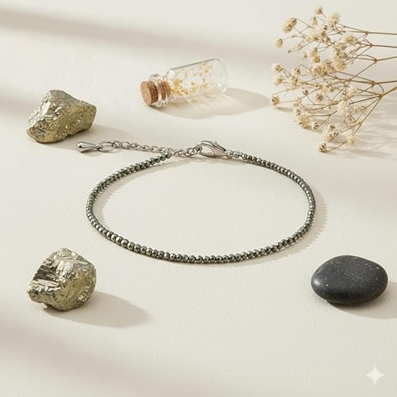 Raw Pyrite Anklet for Women | Natural Stone of Money, Protection & Positive Energy | Stylish Spiritual Jewellery Gift for Girlfriend, Wife, Sister & Teens, Pack of 1