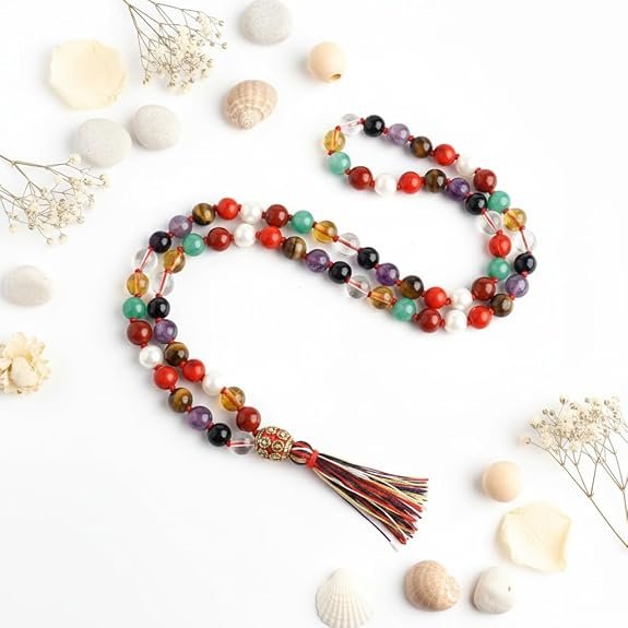 Lab Certified Navgrah Healing Crystal Mala for Men & Women | 9 Colour Chakra Stone Mala Necklace (27 Inch, 6mm Beads) | Unisex Meditation, Reiki & Spiritual Prayer Mala | Pack of 1