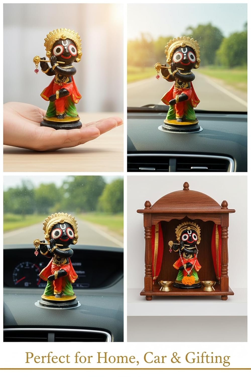 Handcrafted Lord Jagannath Idol with Flute (10 cm) | Premium Resin Murti for Home Temple, Car Dashboard, Pooja & Spiritual Gifting | Decorative Showpiece