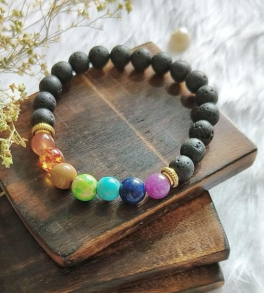 7 Chakra Lava Stone Bracelet | Adjustable Gemstone Wristband for Men & Women | Meditation & Spiritual Jewellery