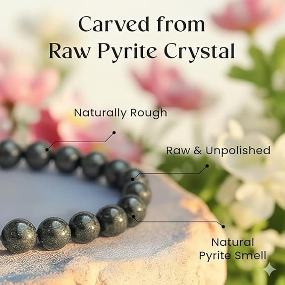 Natural Pyrite Bracelet | 8mm Metallic Gemstone Stretchable Wristband for Men & Women | Crystal Jewellery