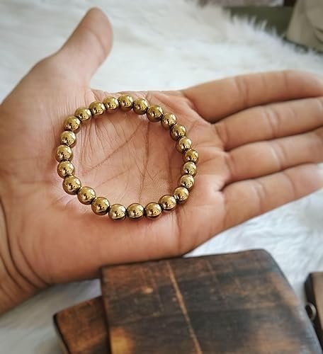 Original Certified Golden Pyrite Bracelet | Natural Pyrite Crystal Healing Bracelet for Wealth, Success & Protection | Reiki Energized Gemstones | Stretchable 8mm Beads (Pack of 1, Unisex)