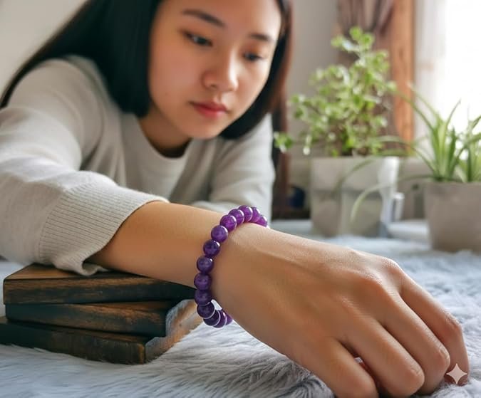 Amethyst Gemstone Bracelet 8mm | Stretchable Wristband for Men & Women | Crystal Jewellery