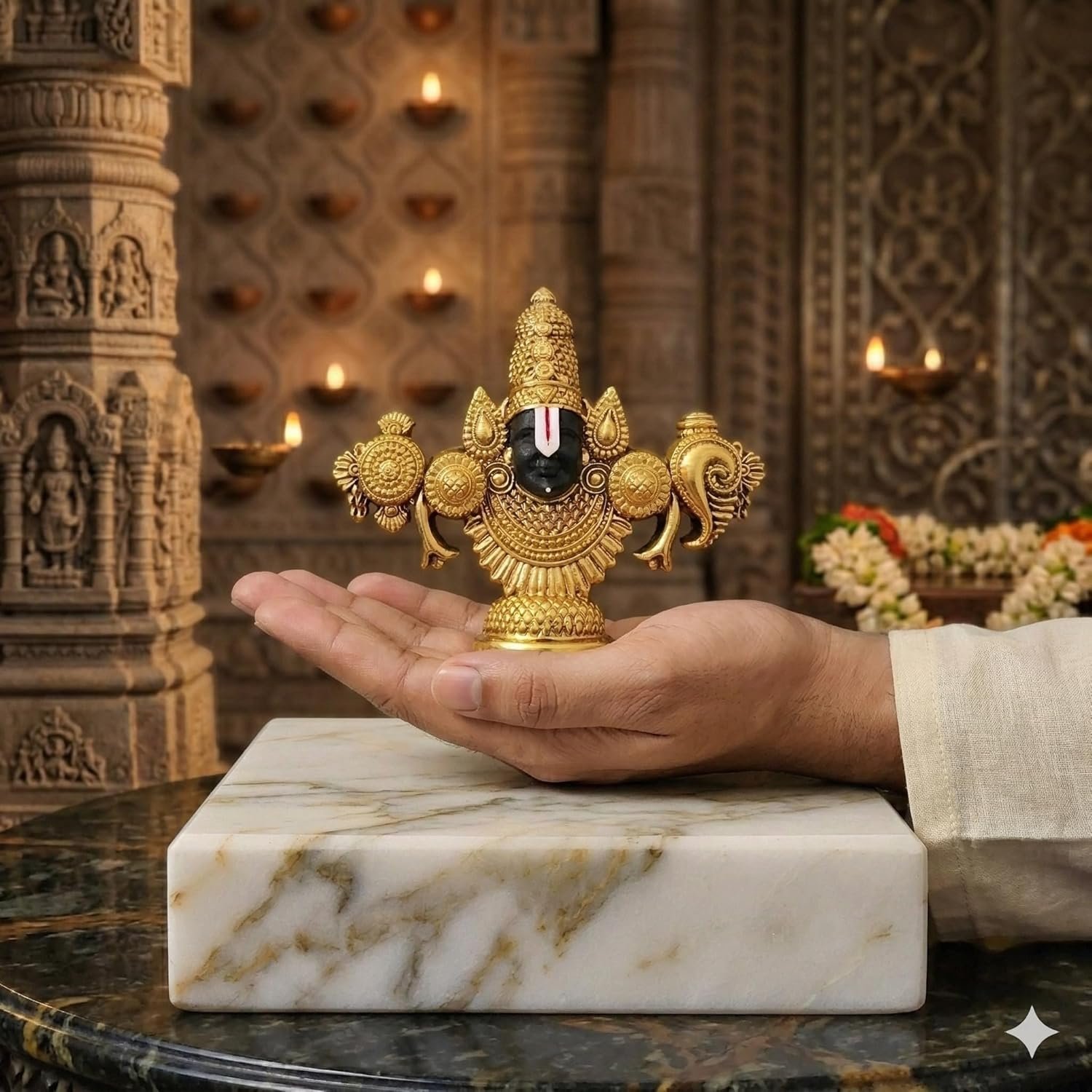 Lord Venkateswara Idol for Car Dashboard & Home Decor | Tirupati Balaji Murti | Brass Finish Hindu God Idol for Temple, Office Desk, Gift & Vastu (Premium Gold Plated Finish)