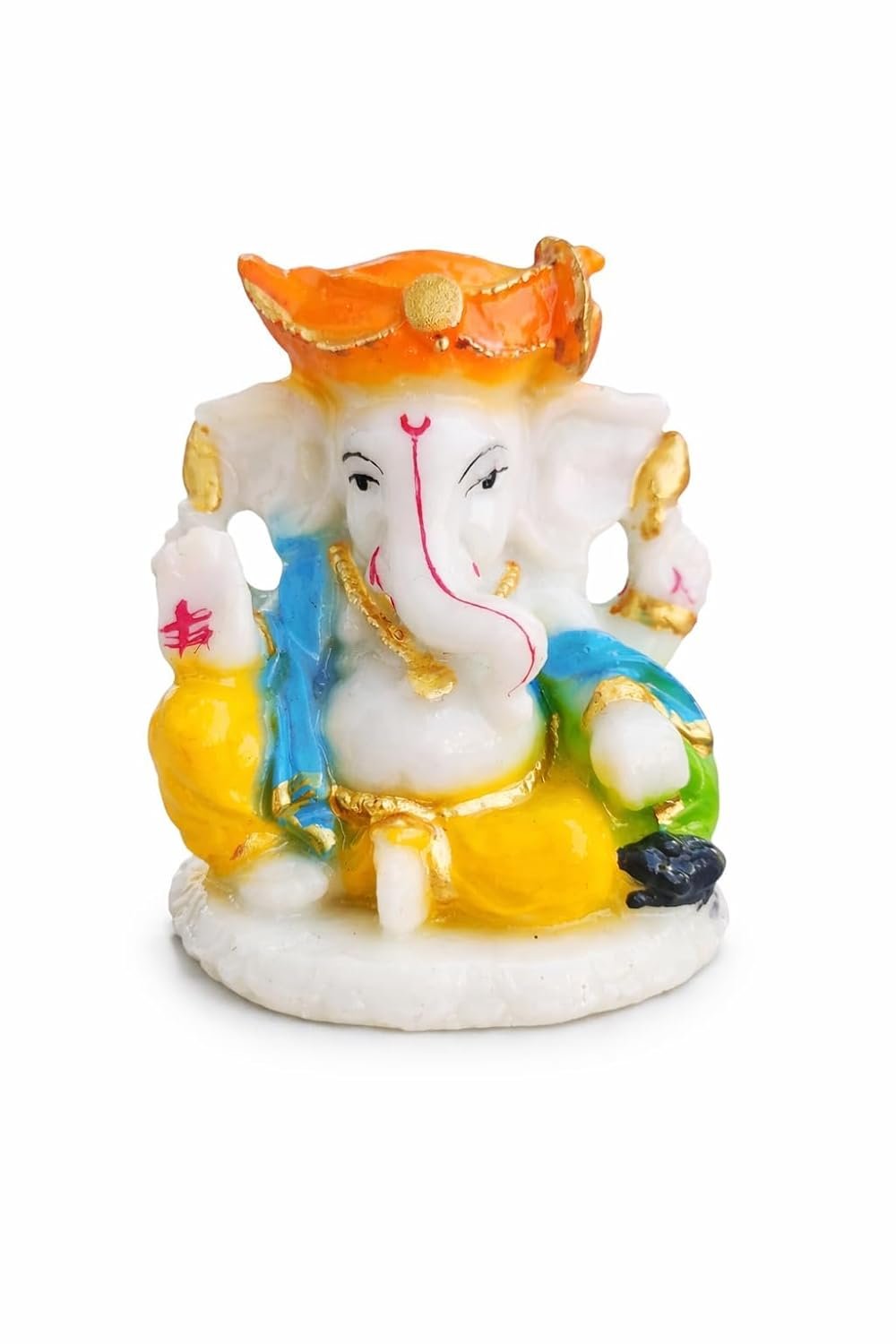 Traditional Hand Painted Lord Ganesha Idol in Marble Dust – Premium Multicolour Idol | Small Ganpati Murti for Car Dashboard, Desk, Pooja & Decor (Multicolour in Marathi pagdi)