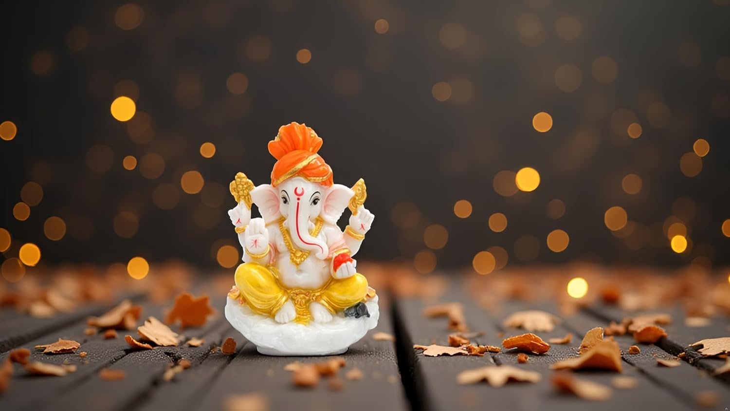 Traditional Hand Painted Lord Ganesha Idol in Marble Dust – Premium Multicolour Idol | Small Ganpati Murti for Car Dashboard, Desk, Pooja & Decor (Multicolour in Orange pagdi)