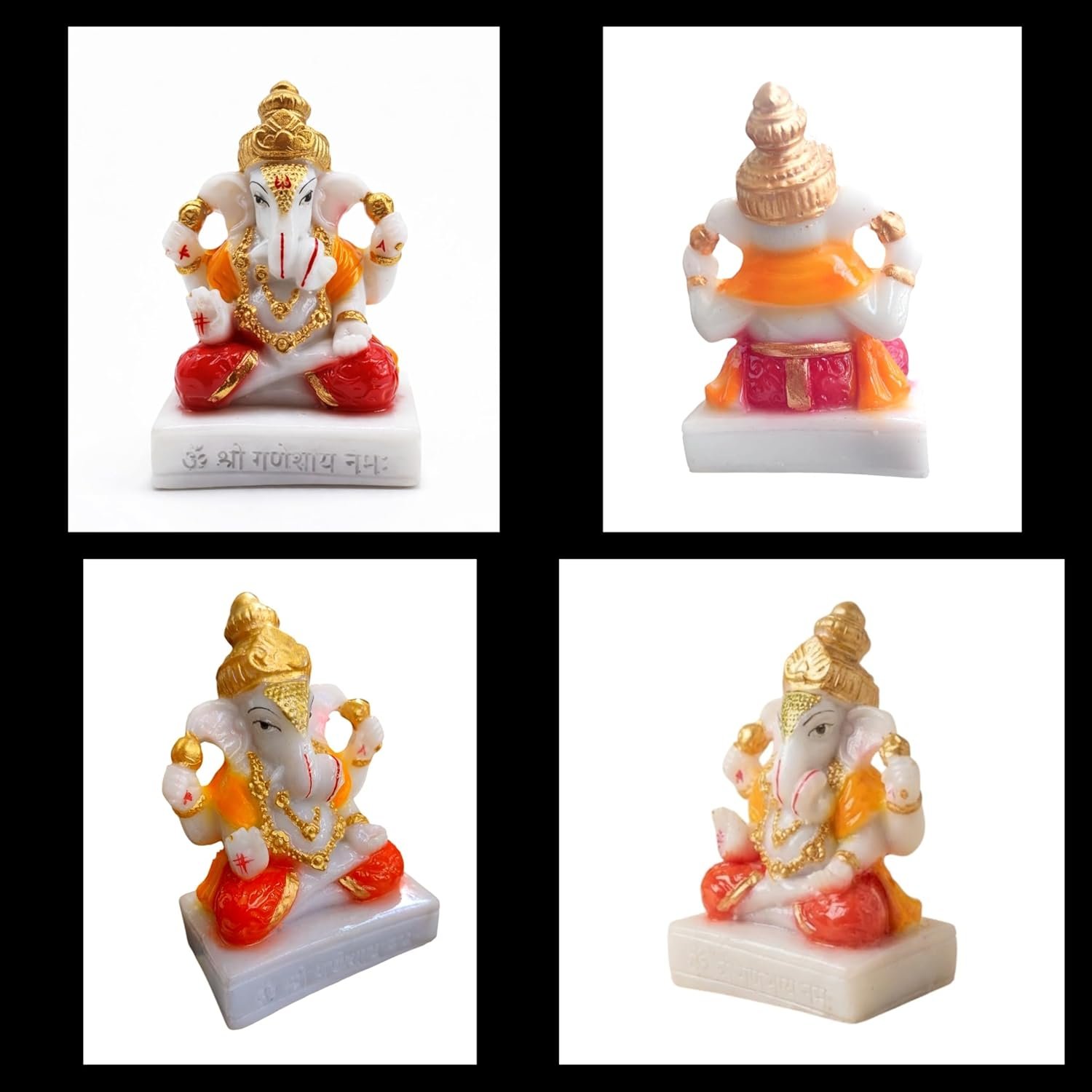 Traditional Hand Painted Lord Ganesha Idol in Marble Dust – Premium Multicolour Idol | Small Ganpati Murti for Car Dashboard, Desk, Pooja & Decor (Dagdu Seth in Red Dhoti, 6 CM)