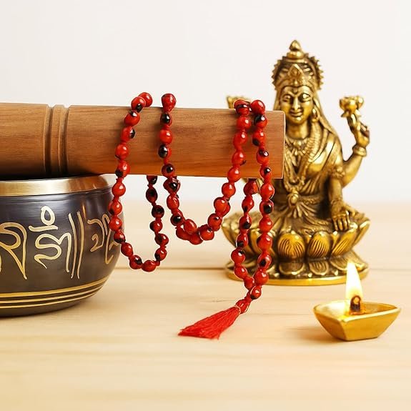 Certified Natural Chirmi Mala with Tassel | Original 108+1 Beads Red and Black Gunja for Meditation, Jap, Lakshmi pooja | Red & Black Chirmi Seed Mala