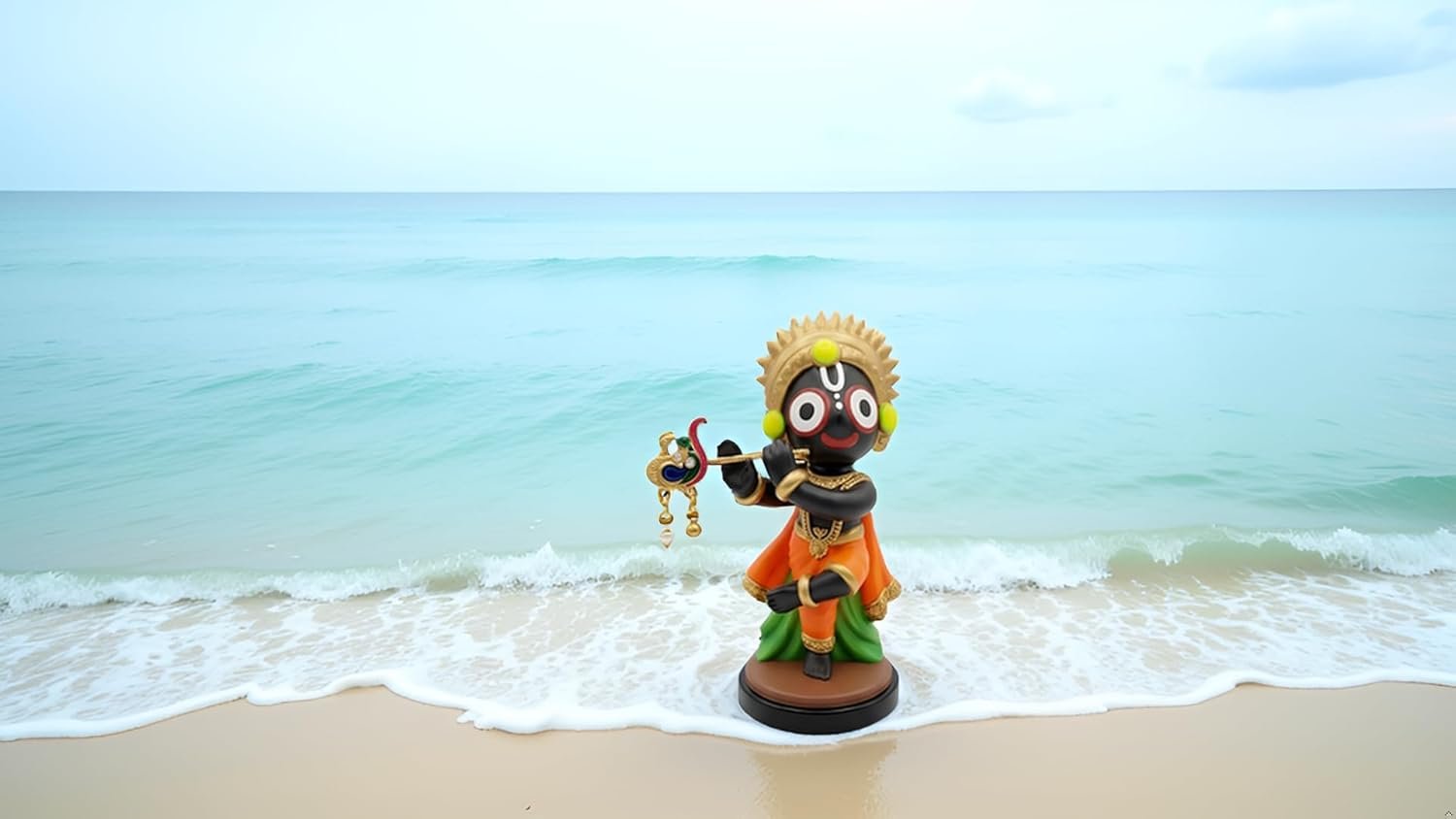 Handcrafted Lord Jagannath Idol with Flute (10 cm) | Premium Resin Murti for Home Temple, Car Dashboard, Pooja & Spiritual Gifting | Decorative Showpiece