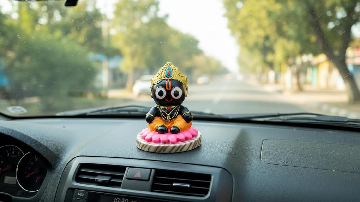 Handcrafted Lord Jagannath Idol on Kamal Base | Premium Marble Dust Murti for Home Temple, Car Dashboard, Pooja & Spiritual Gifting | Decorative Showpiece | 10 CM