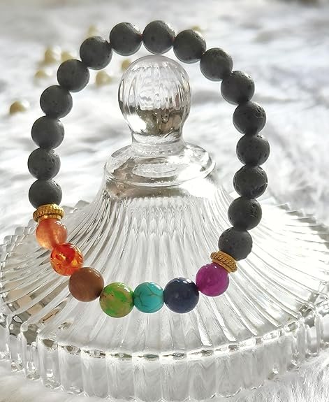 7 Chakra Lava Stone Bracelet | Adjustable Gemstone Wristband for Men & Women | Meditation & Spiritual Jewellery