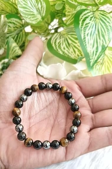 TSS The Certified Triple Protection Bracelet for Men & Women | Tiger Eye, Black Obsidian & Hematite stones | Confidence, Grounding & Aura Protection | 8mm Beads Stretchable Unisex Spiritual Wristband pack of 1