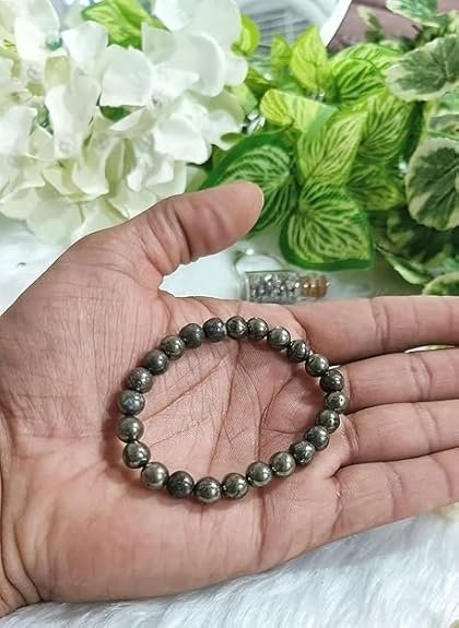 Natural Pyrite Bracelet | 8mm Metallic Gemstone Stretchable Wristband for Men & Women | Crystal Jewellery