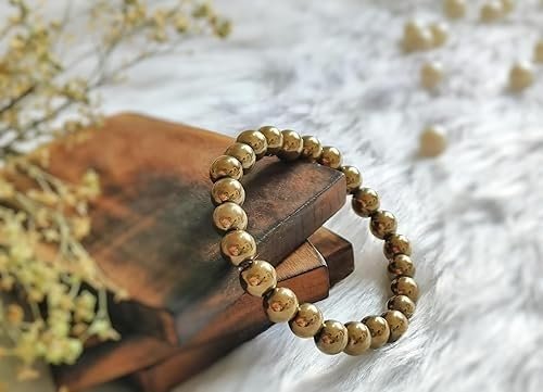 Original Certified Golden Pyrite Bracelet | Natural Pyrite Crystal Healing Bracelet for Wealth, Success & Protection | Reiki Energized Gemstones | Stretchable 8mm Beads (Pack of 1, Unisex)