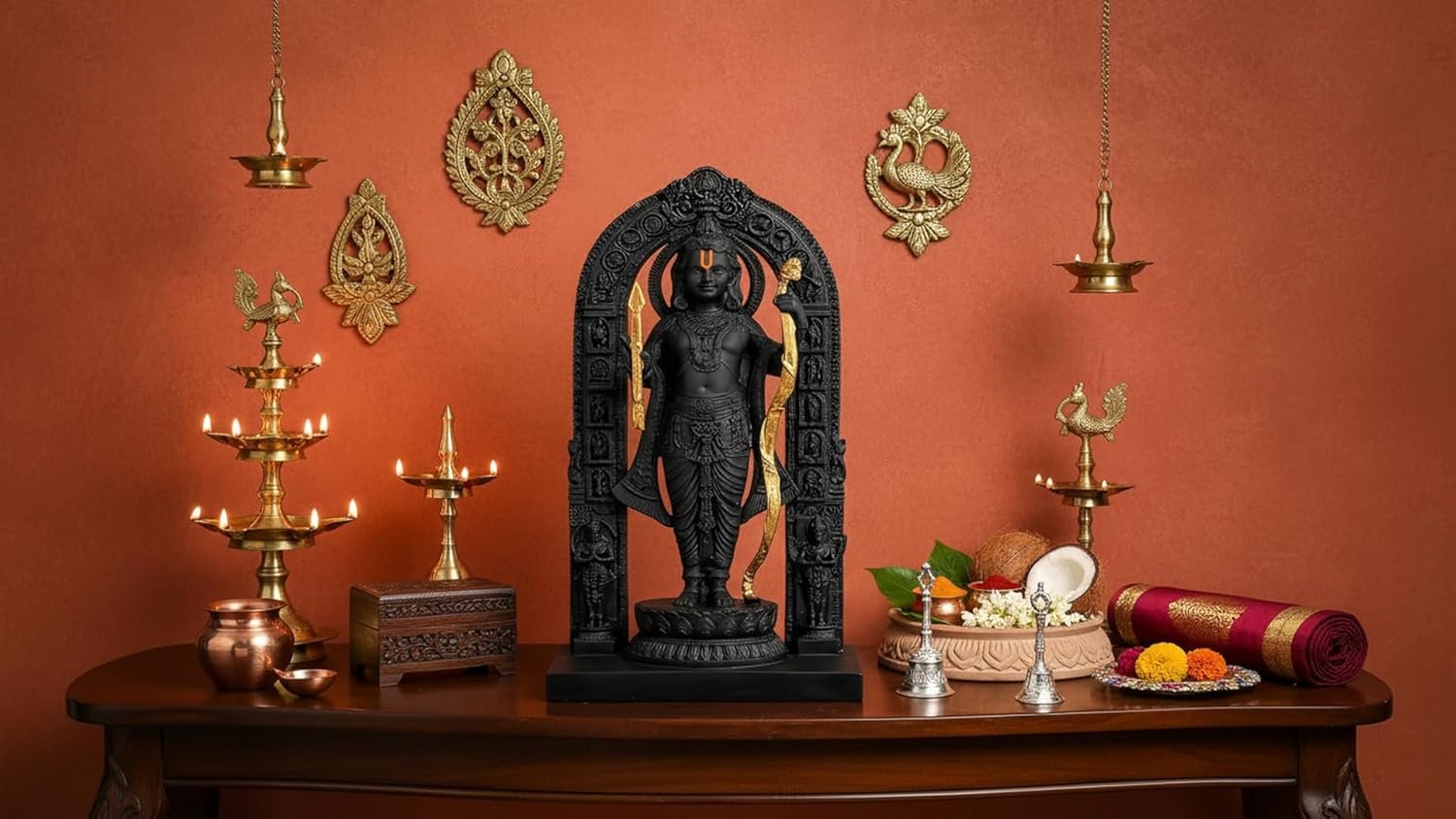 Ram Lalla Ayodhya Idol 3D Polyresin Murti with Gold Finish Bow & Arrow | Decorative Statue for Home Temple, Living Room, Office Desk & Festive Gifting