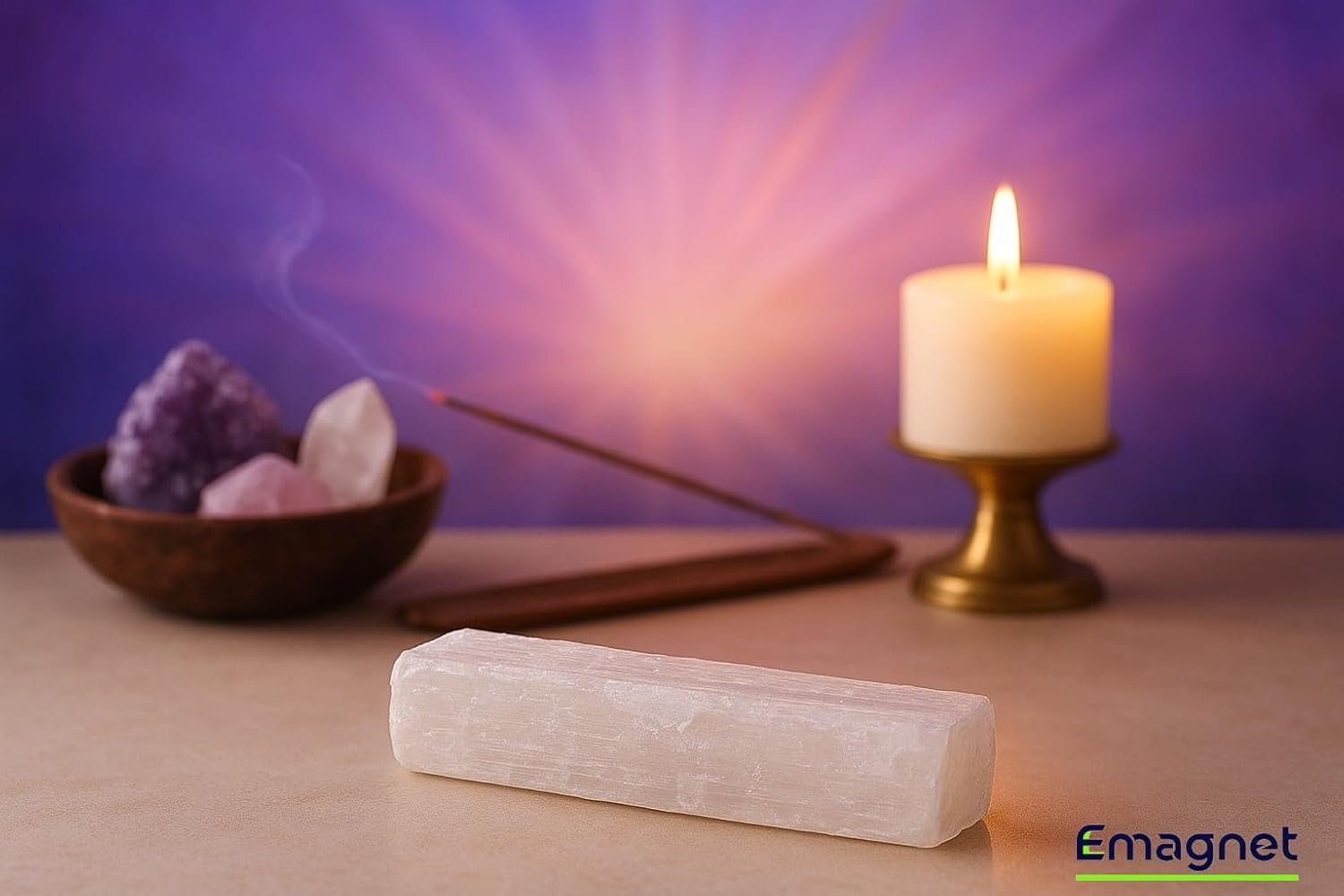 Natural Crystal Charging & Cleansing Plate | Recharging Energy Plate for Bracelets, Stones & Jewelry | Spiritual Décor for Peace, Clarity & Positive Aura (Natural Selenite Charging Bar Stick)