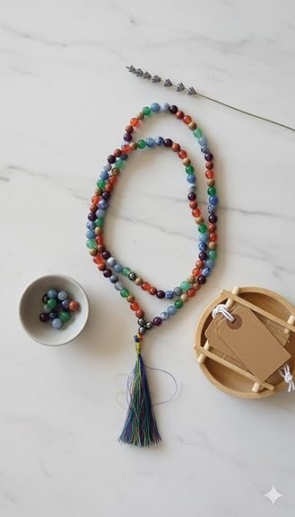 Lab Certified Navgrah Healing Crystal Mala for Men & Women | 9 Colour Chakra Stone Mala Necklace (27 Inch, 6mm Beads) | Unisex Meditation, Reiki & Spiritual Prayer Mala | Pack of 1